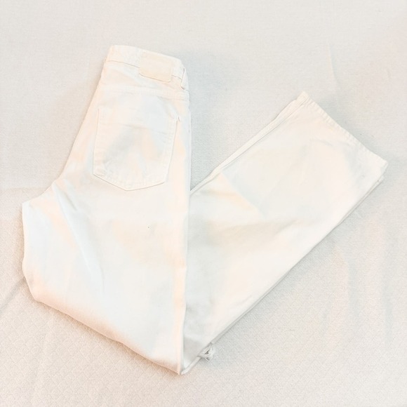 Zara Flare White Denim Jeans Button Fly Ripped Throuhout Size 06 - Picture 7 of 7